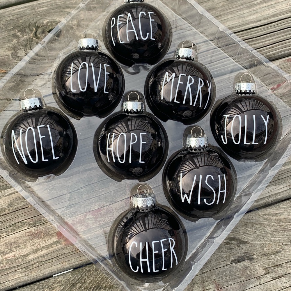 Set of 8 black farmhouse style Christmas ornaments